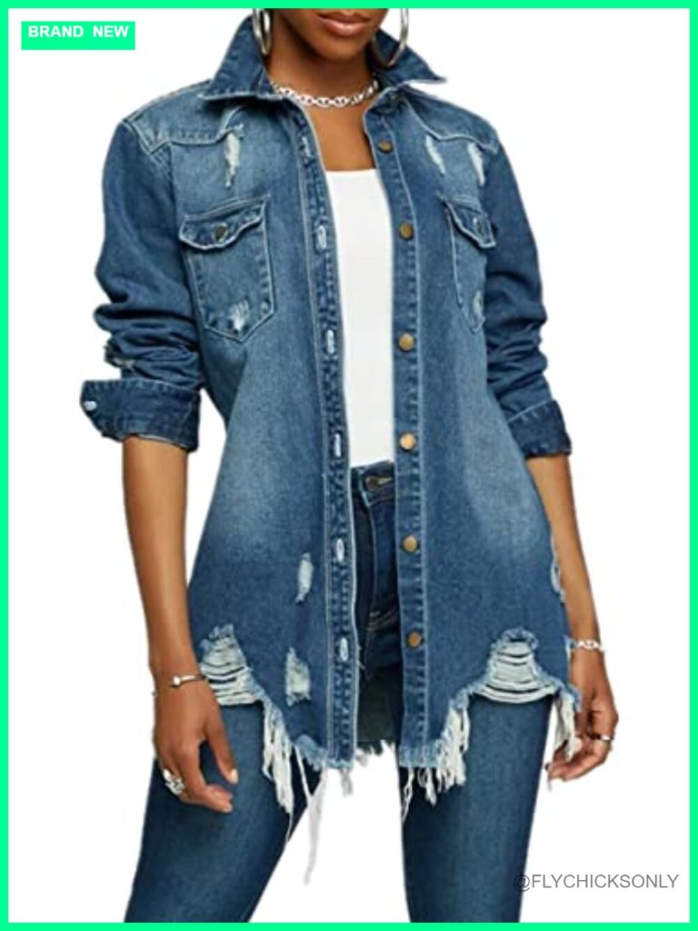 Women's Classic Denim Jacket Long Sleeve Loose Fit Trucker Jean Jacket